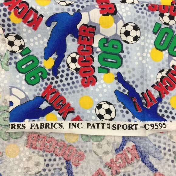 FQ Quilting Fabric Fat Quarter Soccer Balls '06 Kick It 90 Red Blue Green Yellow - Picture 8 of 8